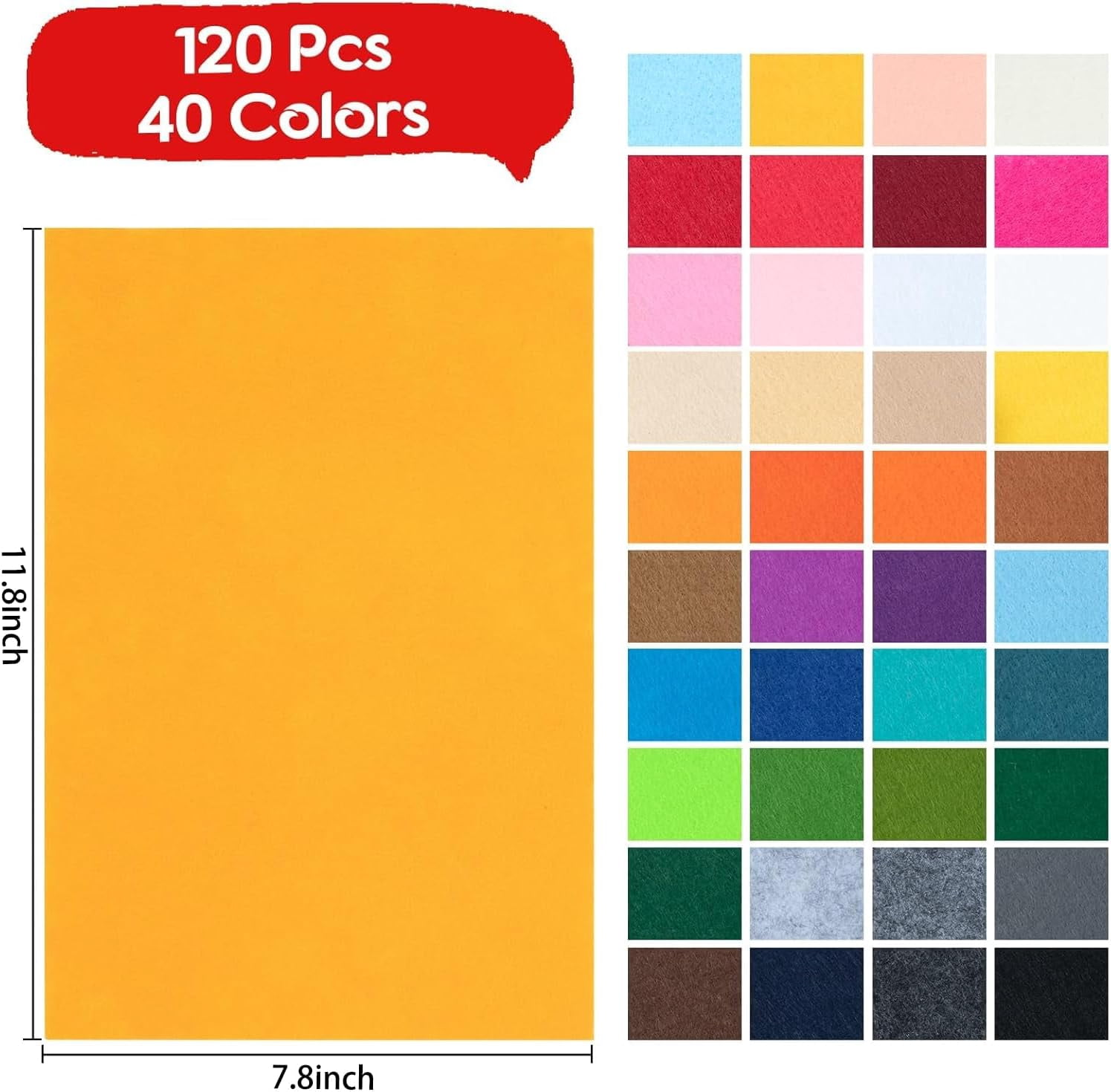 120 Pcs Felt Fabric Sheets, 8x12 Inch DIY Felt Sheets, 1mm Thick Non-Woven Patchwork Material for Sewing Projects & Decoration - 40 Assorted Colors (20 x 30cm)