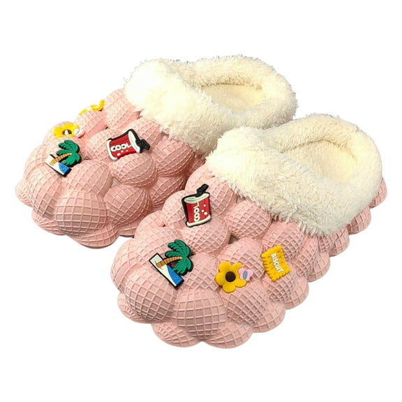 Clogs Slippers for Women Plush Fluffy Slip on Shoes Trendy Winter Hollow out Soft Sole Mules