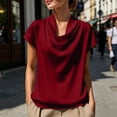 thumbnail image 4 of IUYRTFE Women's Draped Cowl Neck Short Sleeve Satin Blouse – Elegant Solid Color Summer Top for Office and Casual Daily Wear, 4 of 7