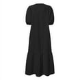 thumbnail image 4 of VONDA Women's Half Sleeve Holiday Party Loose Ruffle Hem Dress Buttons V Neck Shirt Dresses, 4 of 6