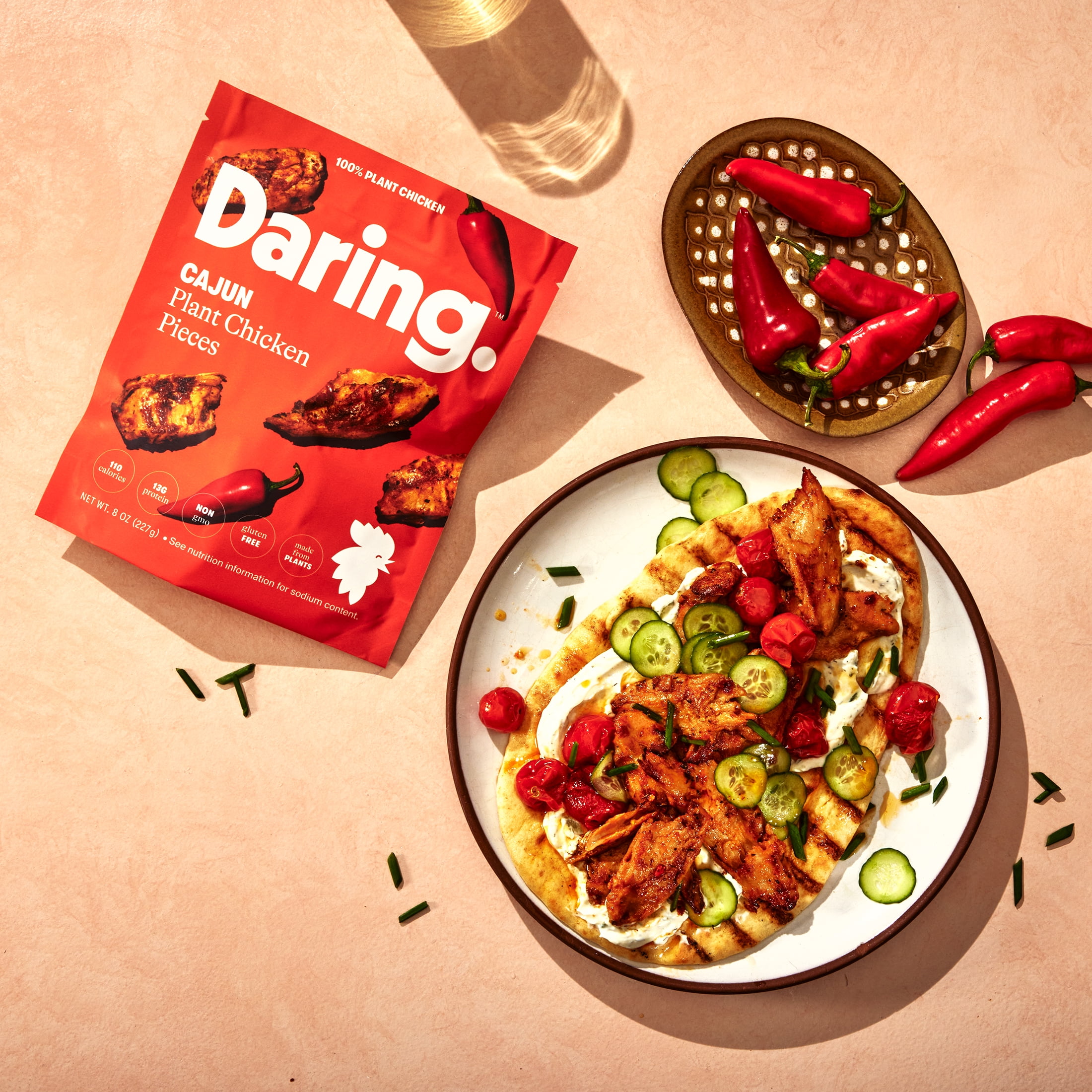 Daring Plant-Based Frozen Cajun Chicken Breast Pieces, Vegan, 8 oz, 27 Count