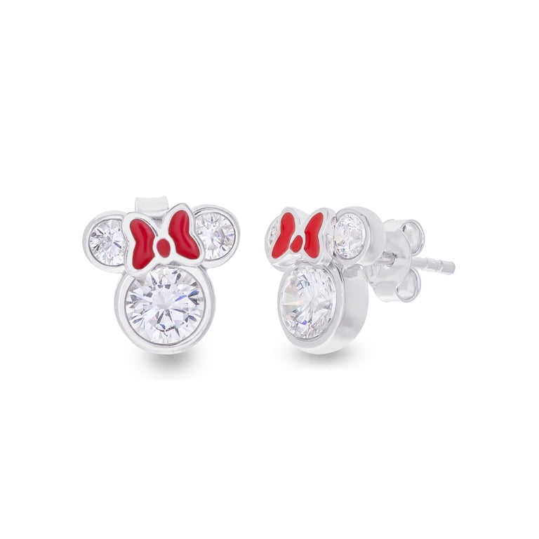 Disney Minnie Mouse CZ Stud Earrings, Sterling Silver photo 1