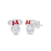 Disney Womens CZ Sterling Silver Minnie Mouse Stud Earrings
