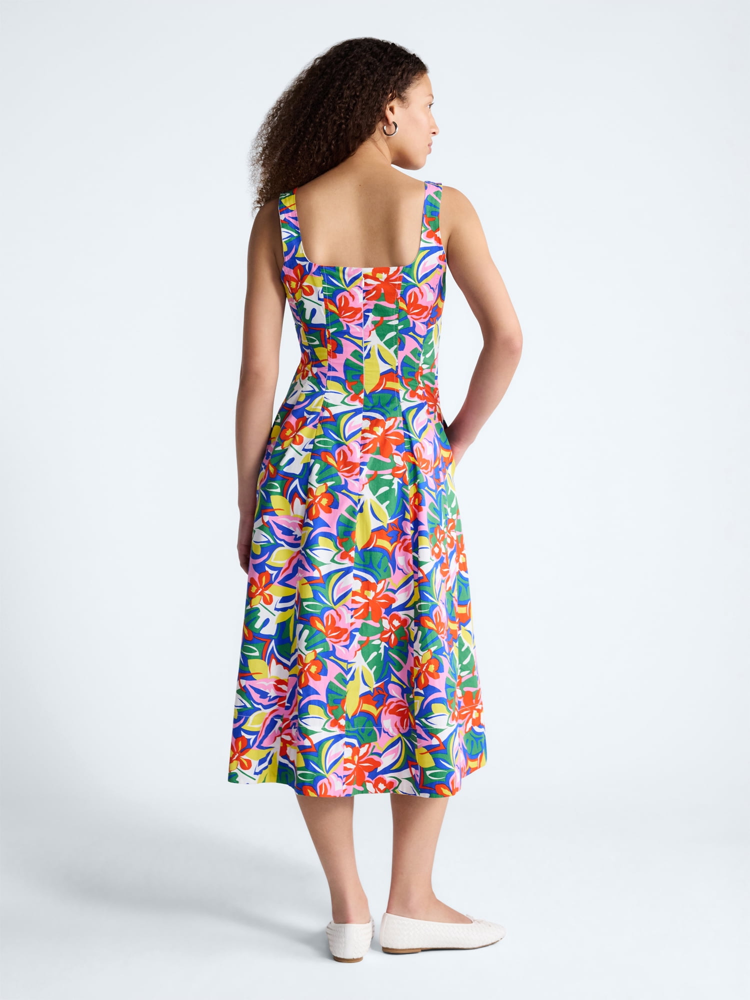 Free Assembly Women's and Women's Plus Square Neck Cotton Midi Panel Dress, Sizes XS-4X