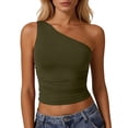 thumbnail image 2 of Women's Sleeveless One-Shoulder Slim Fit Sexy Tank Top Army Green L, 2 of 4
