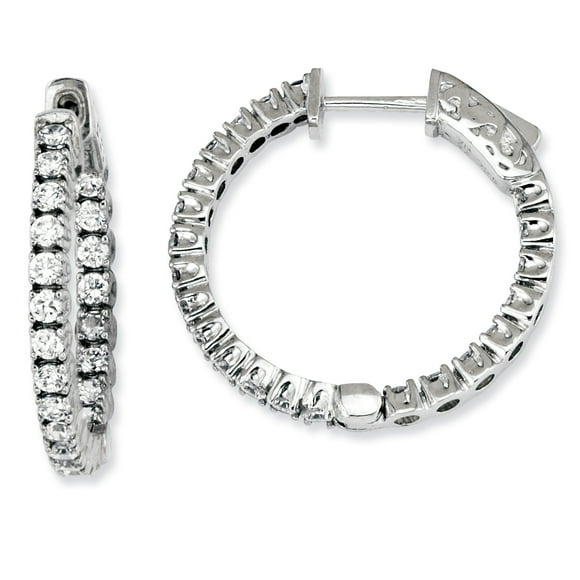 Sterling Boucles d'Oreilles Créoles Rondes en Argent CZ 44 Pierres Entrée et Sortie QE7568