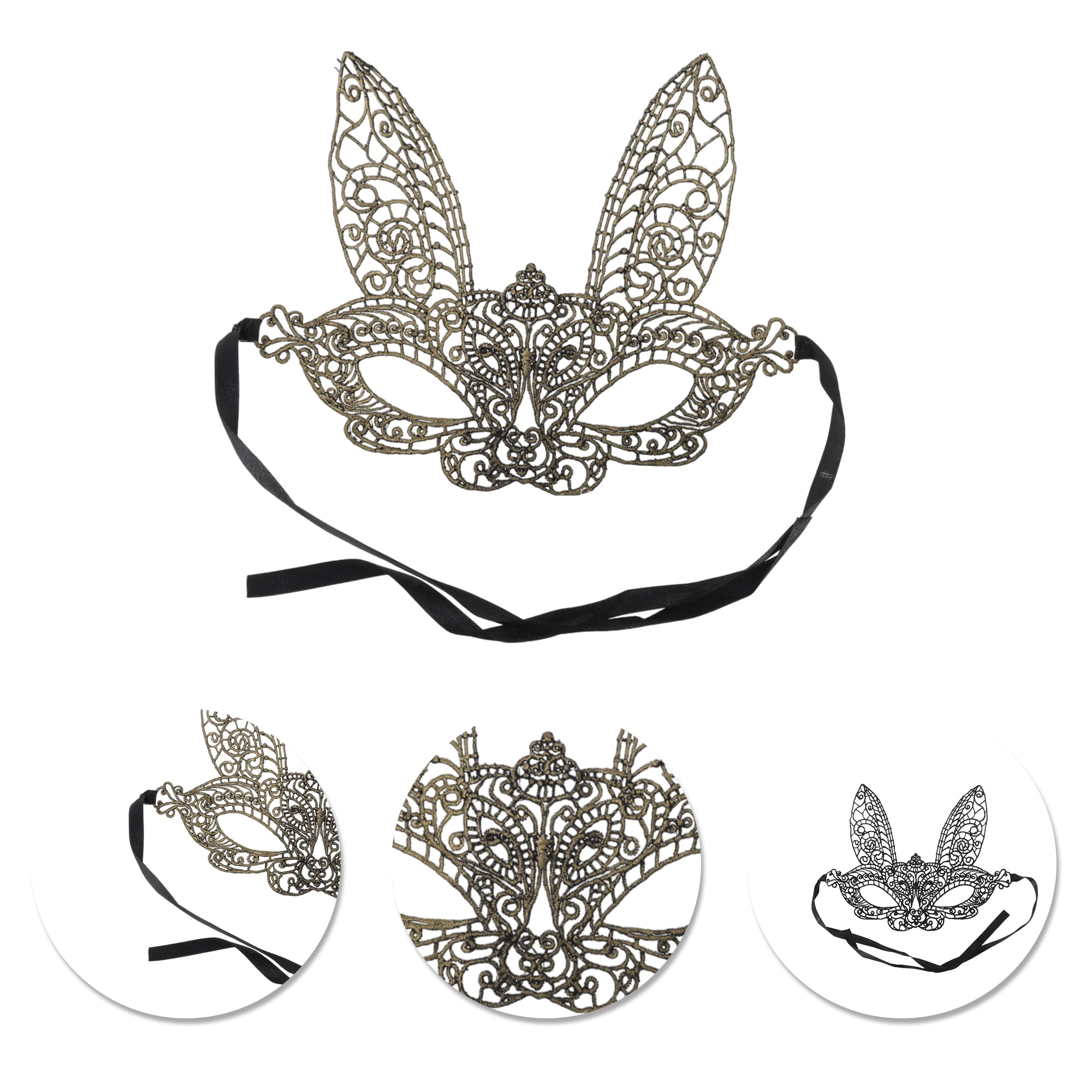 Unique Bargains Elegant Lace Bunny Half Face Party Mask 1 Pcs Bronze
