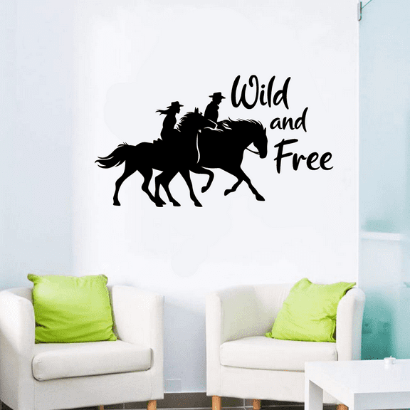 Wild And Free - Cowboy Cowgirl Horse Mare Stallion Silhouette Stallion Mare Portrait Silhouette Vinyl Wall Art Sticker Decal Home Kids Room Boys Room Décoration Design Décor Decal Size (6x10 inch)