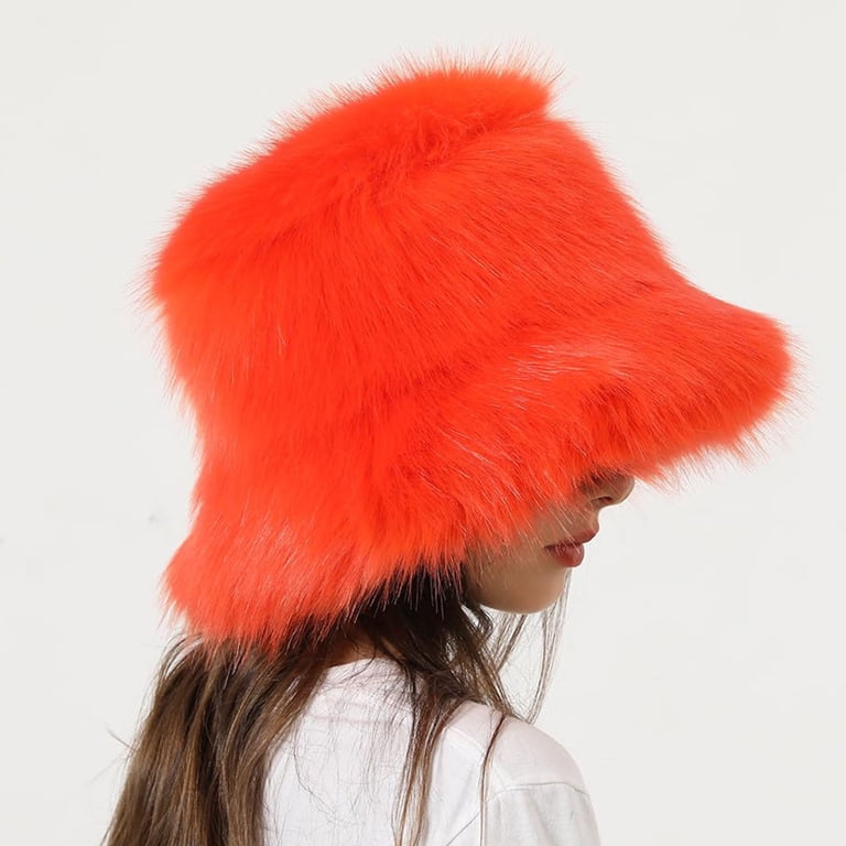 1PC Hat Orange Polyester Fuzzy Bucket Hat Fashion Warm  display picture 3