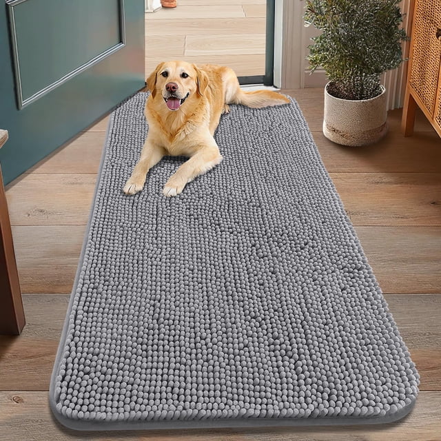 Tapete para puerta para perros Smiry 122 x 76 cm, absorbente, antideslizante, gris