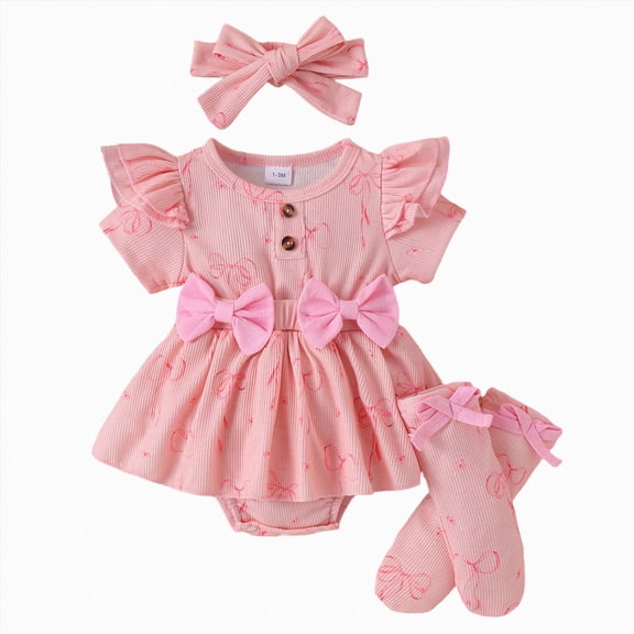 newwalpole Baby Girl Floral Romper Dress Newborn 0 3 6 12 18 Months Clothes Outfit (Light Pink, 0-3 Months)