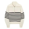 thumbnail image 2 of JIAYUE Knit Sweater For Women Striped Long Sleeve Drop Shoulder Collared Relaxed Fit Half Zip Pullover For Women Cozy Homewear, 2 of 3