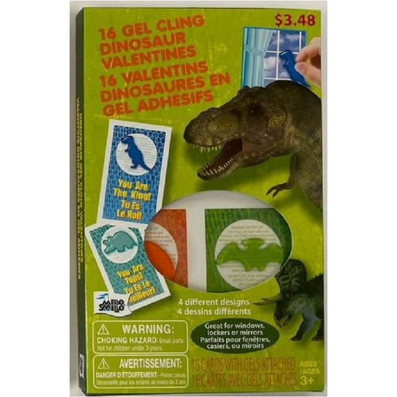 Mello Smello 16CT Gel Cling Dinosaur Valentines Kiddie Cards