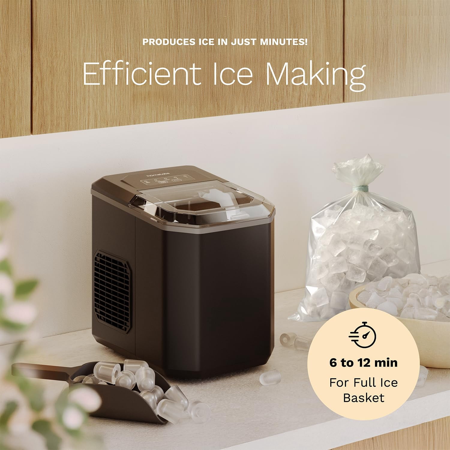 TimHome-US Countertop Ice Maker – 9 Ice Cubes in Just 6 Minutes, 26lbs in 24Hrs, 2 Ice Sizes, Self-Cleaning, Includes Ice Scoop & 5 Ice Bags, Black Portable Ice Maker for Home/Kitchen/Bar/Dorm/RV