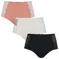 thumbnail image 2 of Curve Muse Women’s 100% Cotton Forming Brief Panties with Lace Embroidery-3 Pack-Black,Coral,Cream-M, 2 of 7