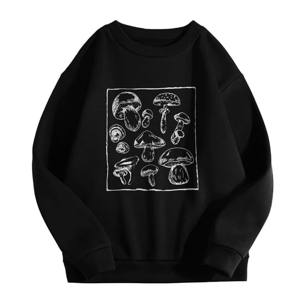 Mujer Vintage Divertido Suelto Manga Larga Cuello Redondo Shift Impreso Sudadera Divertida Blusa Con Estampado De Plantas Pompotops gfhjh19108