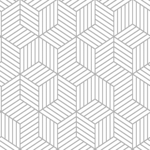 RoomMates Stripped Hexagon White/Grey Geometric Peel & Stick Wallpaper