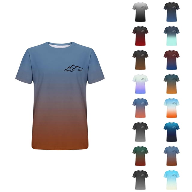 T-shirts Dégradé Montagne pour Femmes 2026 Été Décontracté Manches Courtes Col Rond T-Shirts Graphiques Randonnée Camping Hauts