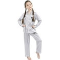 thumbnail image 2 of Toddler Girl Satin Pajamas Set Bowknot Print Long Sleeve Button Down Loungewear with Pants Set Sleepwear Loungewear Set Pjs for Girls Size 3-4 Years, 2 of 3