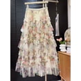 thumbnail image 4 of Elegant A-Line Tulle Skirt with Multiple Tiers - Women's Midi Length Long Skirt with a Secure High Elastic Waist,Spliced printed mesh cake skirt skirt floral fluffy long skirt, 4 of 6