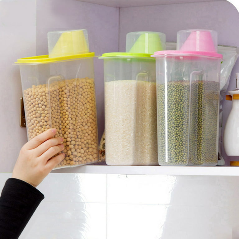 Airtight Food Storage Container Transparent Kitchen Cereal Storage Jars  with Measuring Cup Pouring Spout Cabinet Organizer Box - AliExpress