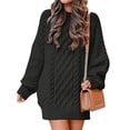 thumbnail image 1 of Vestido tipo suéter corto de punto grueso con cuello alto y manga larga de otoño para mujer, 1 of 5