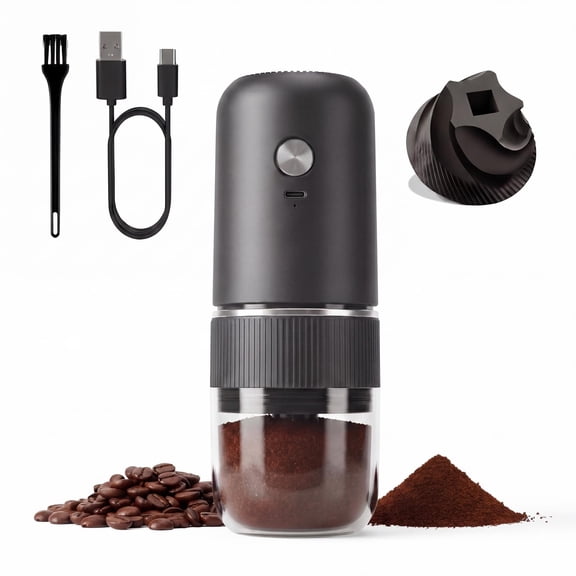 Portable Electric Burr Coffee Grinder with Visual Bean Hopper, Adjustable Grind Settings, Auto-Stop Function, Quiet for Home Travel Outdoor