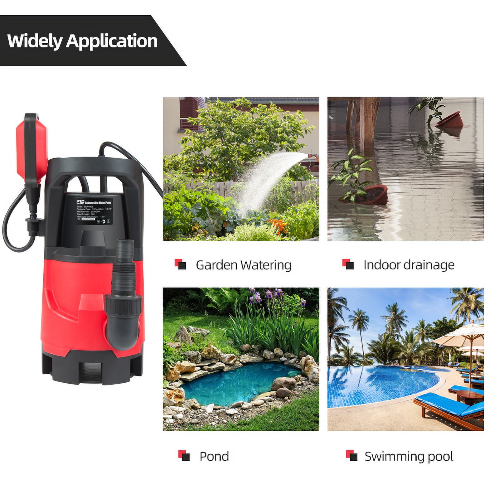 Sump Pump ,1HP Submersible Electric Water Pump with 3700GPH Automatic Float Switch for Pool Draining Hot Tub Flood Drain and Irrigation