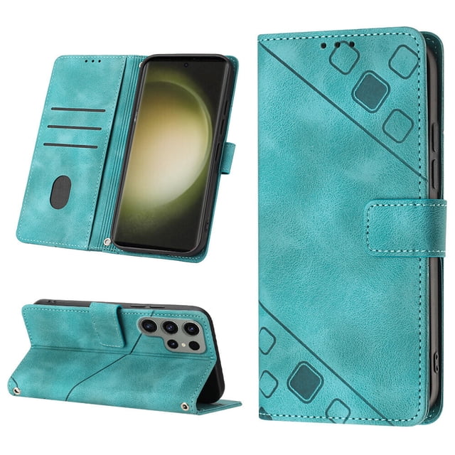 Compatible with Samsung Galaxy S23 Ultra 5G Classic Embossed PU Leather Case with Card Holder Shockproof Cover