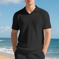 thumbnail image 2 of Men's Waffle Knit Polo Shirt Short Sleeve Collared Casual T-Shirt Comfortable & Breathable For Summer Daily Wear Stylish Tops,Black,XL, 2 of 6