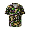 thumbnail image 2 of Lsque Mardi Gras3 print Men's Cuban Collar Short Sleeve Shirt Summer Beachwear Casual Button Down Fashionable Vacation Leisure Shirt-Medium, 2 of 7