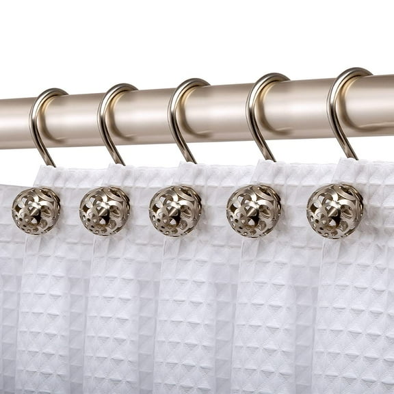Utopia Alley Shower Hooks - Shower Curtain Rings for Bathroom - Rust Resistant Shower Curtain Hooks for Shower Curtain or Liner - Set of 12, Brushed Nickel