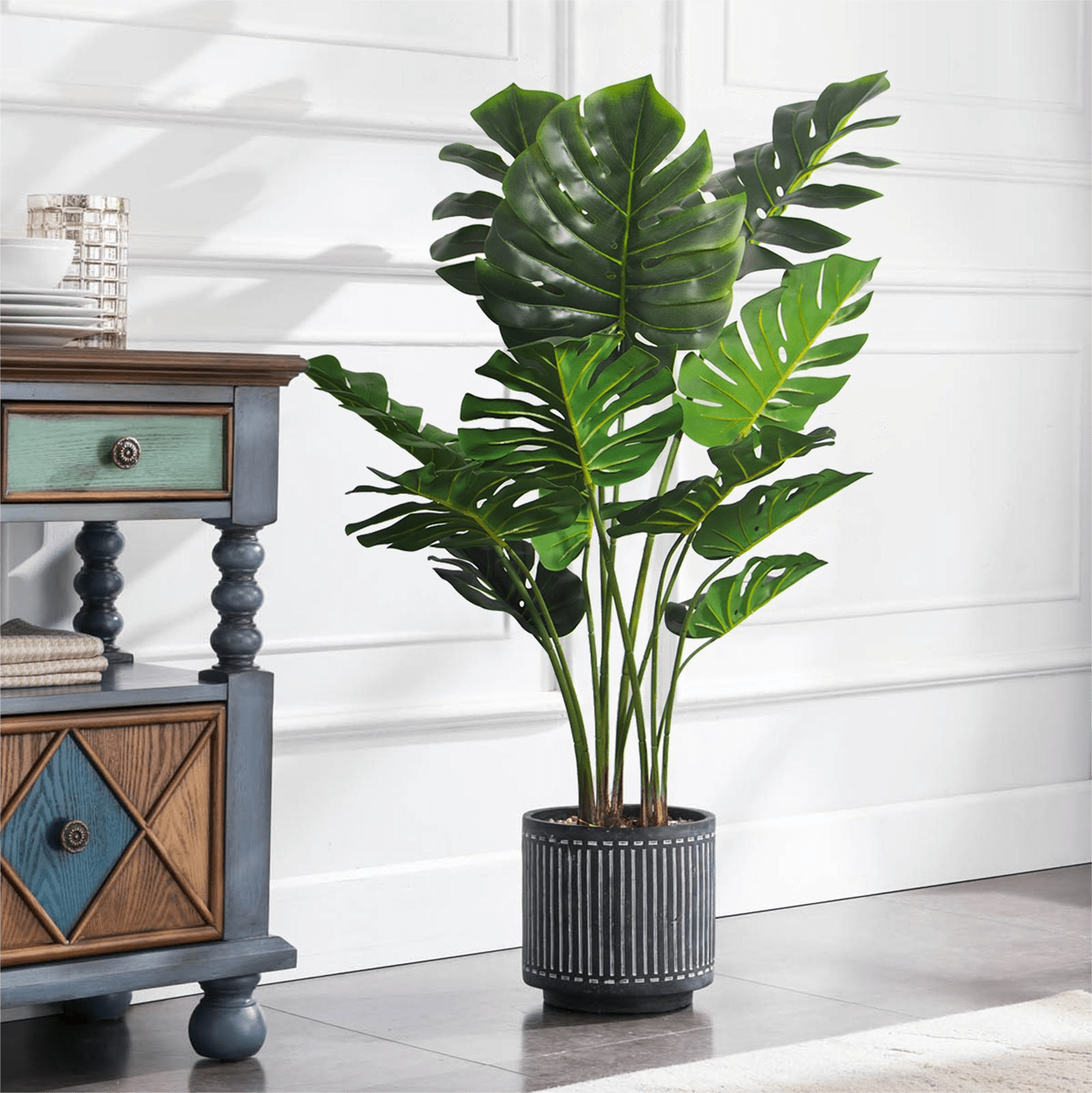 40" Artificial Monstera Deliciosa Tree in Pot Tree Fake Plant Floor Faux Silk Swiss Cheese Plant Fake Potted Aritificial Tree for Home Decor Living Room Office Indoor Outdoor Walmart.com