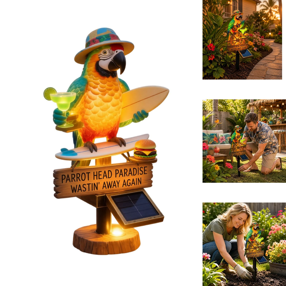 Solar-Powered Parrot Garden Light Parrot Solar Garden Light Colorful LED Outdoor Lamp Weatherproof Tropical Sculpture for Beach Party Backyard Tiki Bar Home Decoration B