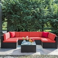 thumbnail image 3 of Lacoo 7 Pieces Patio Conversation Sets Outdoor Sectional Sofa Set PE Wicker Rattan Sectional Seating Group with Cushions and Glass Table, Red, 3 of 7