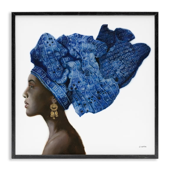 Stupell Industries Modern Female Fashion Head Wrap Blue Black Framed Giclee Art, 12 x 12, by James Wiens