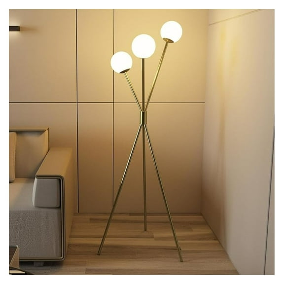 65” Brass Tripod Floor Lamp for Living Room, 3 Lights Globe Century Floor Lamp Modern Reading Standing Lamp with White Glass Globe Shade for Bedrooms Office