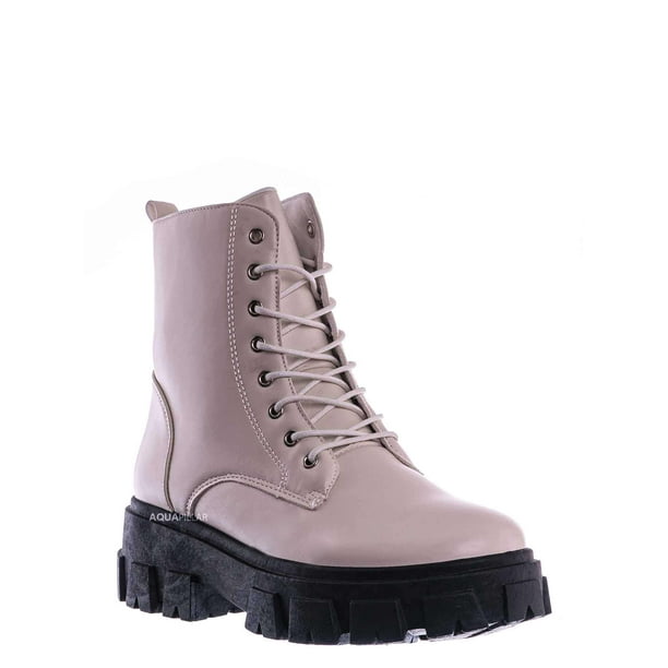 beige platform combat boots