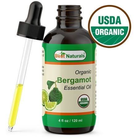 Best Naturals Certified Organic Bergamot Essential Oil with Glass Dropper Bergamot 4 FL OZ (120