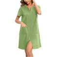 thumbnail image 2 of felwors Women Zipper Front House Coat Short Sleeves/3/4 Sleeve Robe Bathrobes Lightweight Knee Length Short House Dress Light Green, XL, 2 of 8
