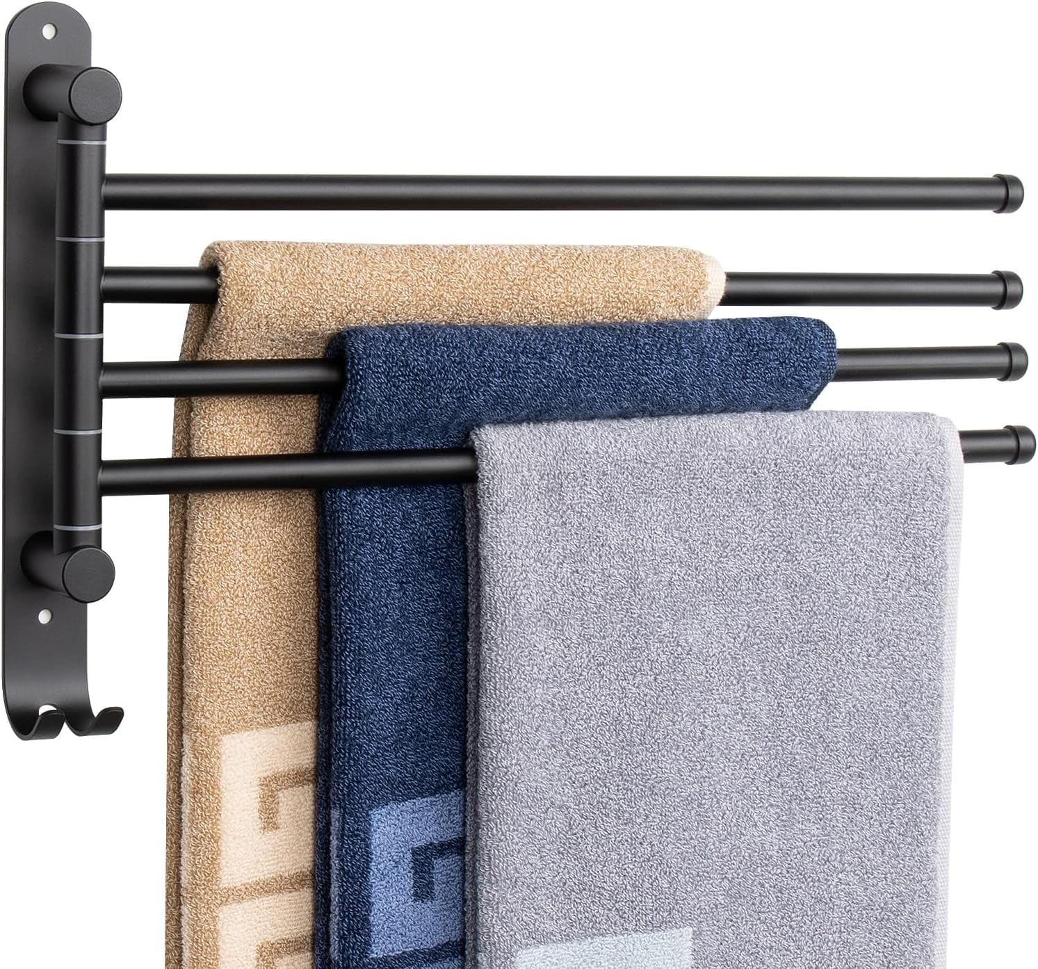 Genreen Swivel Towel Rack for Bathroom - 14.7'' Rustproof Towel Holder, Sturdy Towel Bar Wall Mounted, Space-Saving Towel Hanger, Bathroom Accessories, Home Decor, Apparment Essentials,  (Matte Black