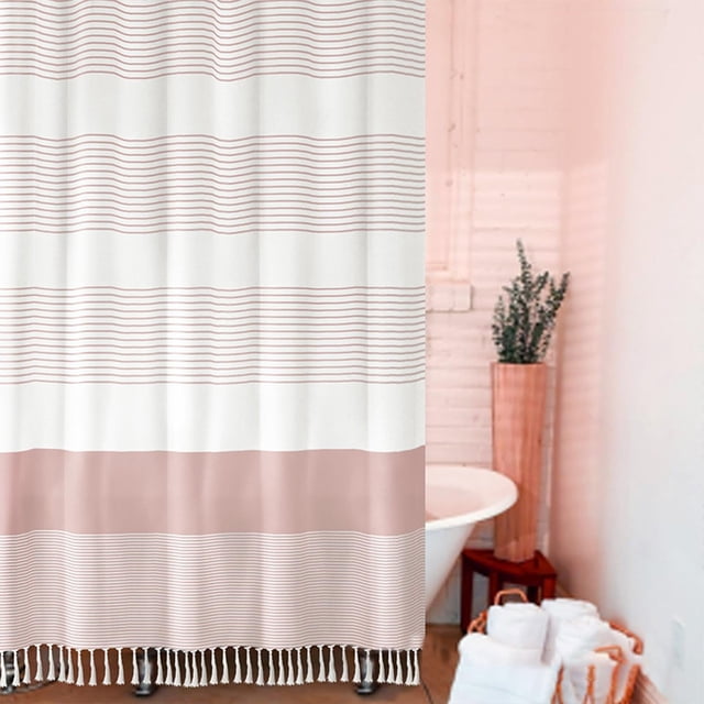 Cortina de ducha de tela para baño, moderna cortina de ducha a rayas, impermeable, para baño, juego de cortinas de ducha de 72 x 72 pulgadas de largo con ganchos para cortinas
