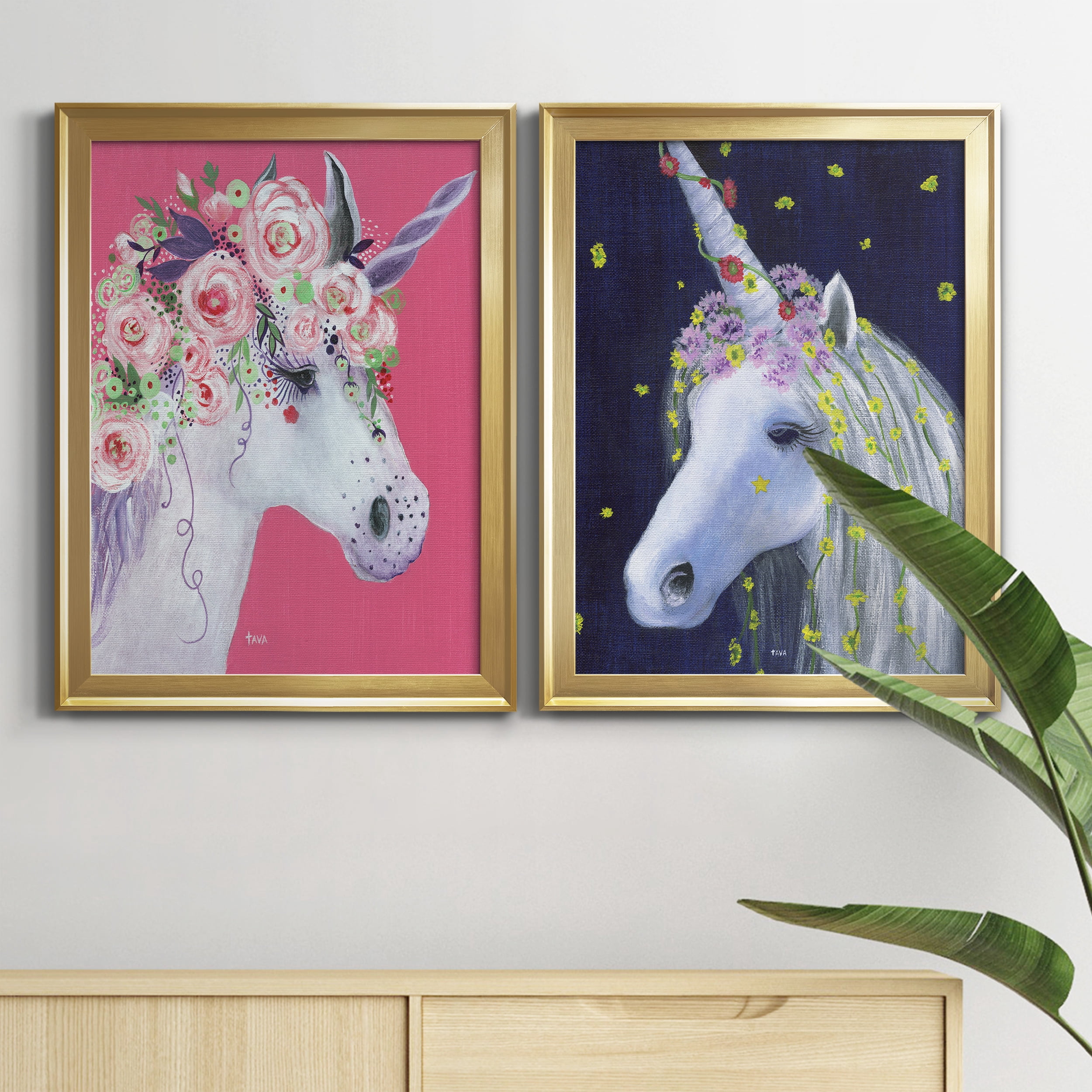 2 Piece Set Unicorn III Premium Framed Canvas - Ready to Hang - 18.5 x 24.5 Each - Gold Frame