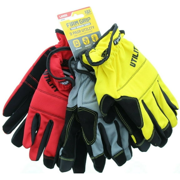 FIRM GRIP Large Utility Work Gloves (3-Pair) Multi Color