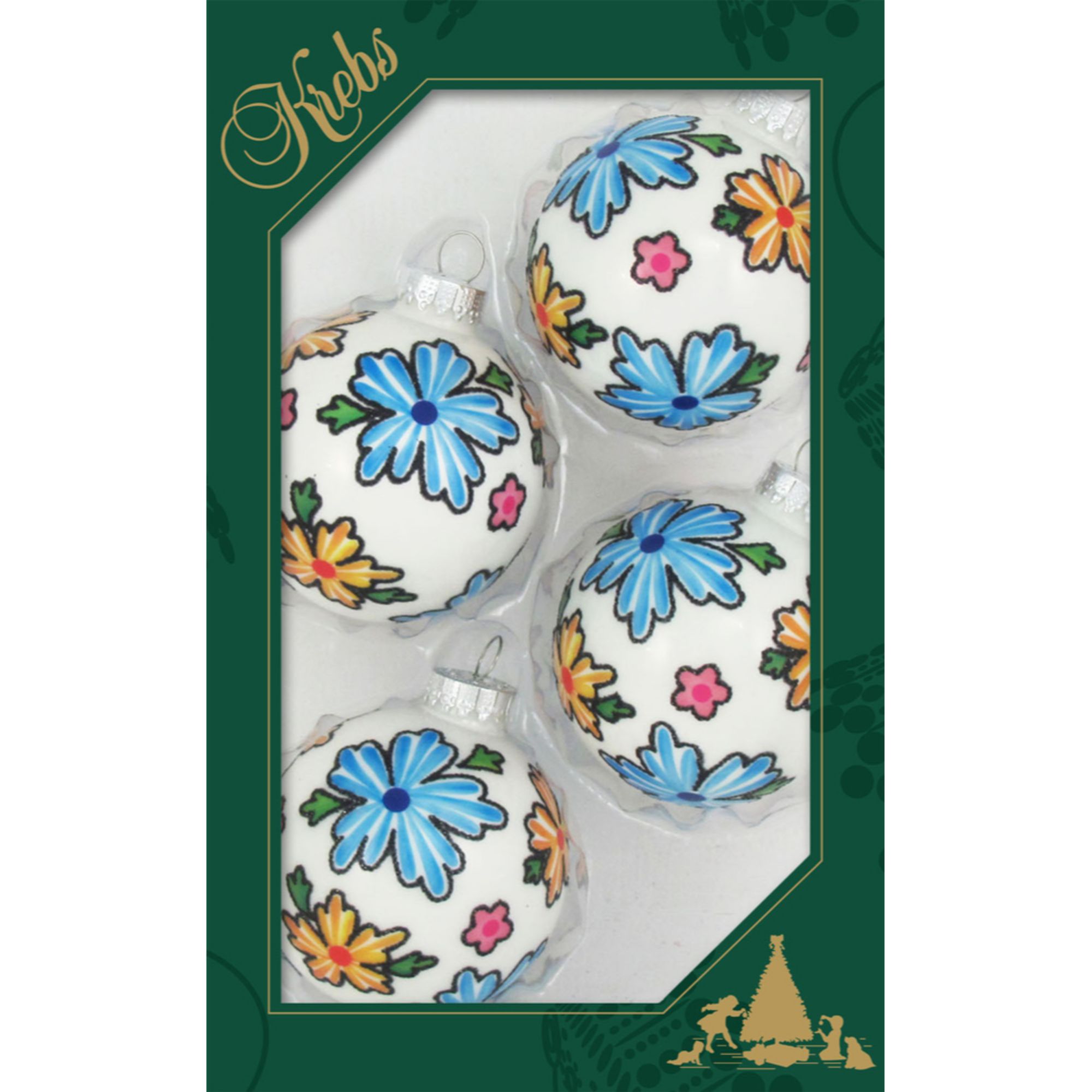 4ct Porcelain White and Blue Boho Flowers Matte Christmas