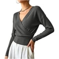 thumbnail image 5 of XUNKUSGA Sweaters for Women Fashion Wrap Cross V Neck Long Sleeve Knit Sweaters Classic Solid Color Slim Fit Pullover Sweaters Lightweight Soft Knit Tops for Women Dark Gray L, 5 of 9