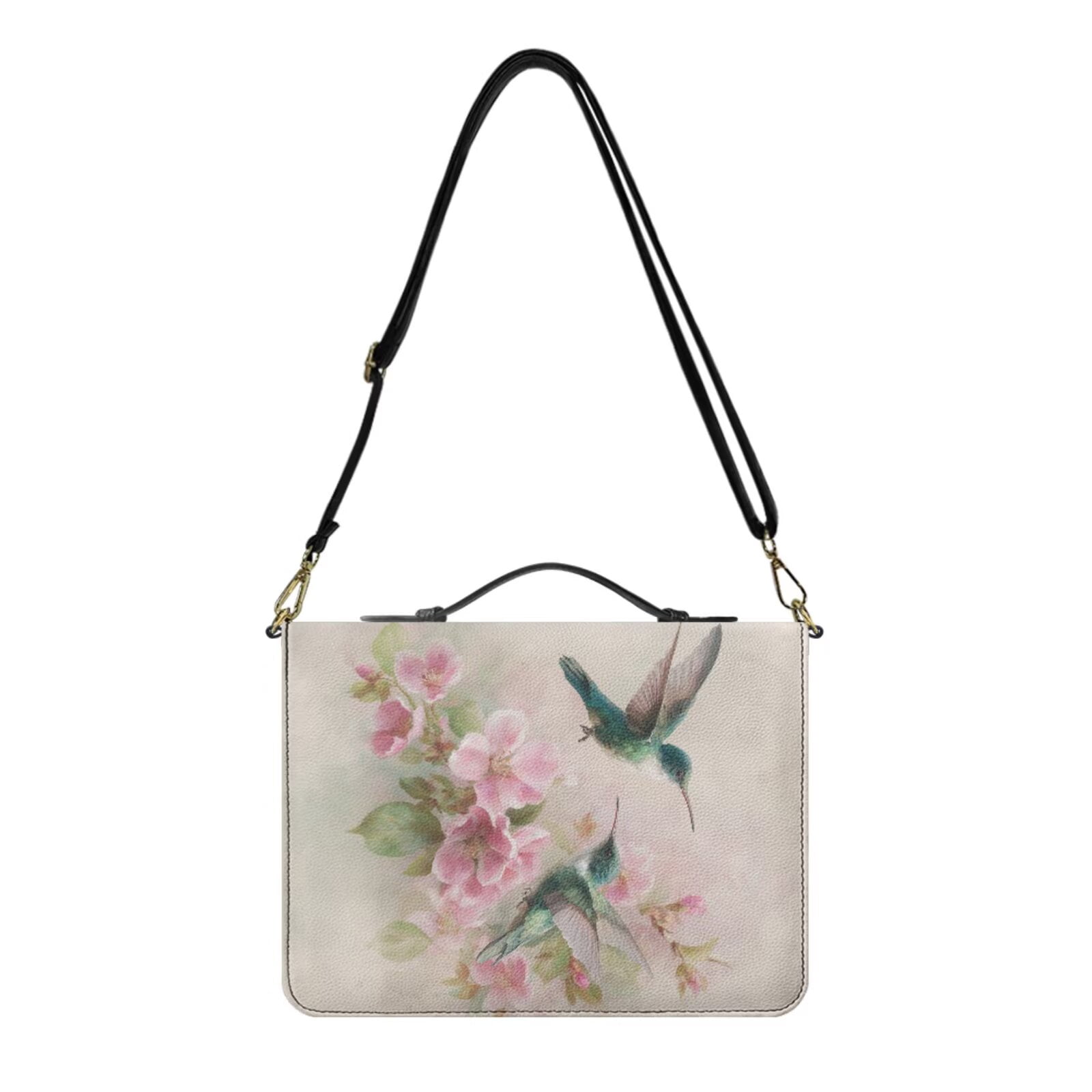 Kuiaobaty Hummingbird Print Bible Cover for Women Men Cherry Blossom Print Bible Study Supplies with Leather Bookmark Multi Pockets Church Bag Bibles Case with Strap Gifts for Christian, Beige