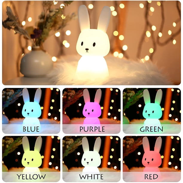 Luz Nocturna Para Bebé LOVERUIS - Forma De Conejo, Silicona Suave, RGB Y Luz Cálida, Brillo Ajustable
