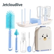 7 in 1 Travel Baby Bottle Cleaner Kit with Silicone Brush Set Portable Drying Rack and Soap Dispenser Breast Pump Parts Washer
