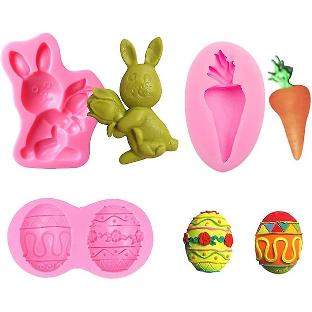 Juego de 3 moldes de silicona para dulces, decoración de tartas, cupcakes, chocolate, repostería, galletas, joyas, arcilla y resina epoxi: diseños de conejo, zanahoria y huevo